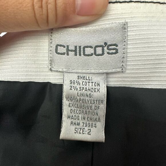 Chico’s Black White Sequinned Button‎ Front Blazer Coat Floral Print sz 2 Medium - Picture 6 of 8